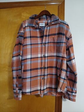 Goodfellow & Co Orange and Navy Plaid Button-Up Shirt